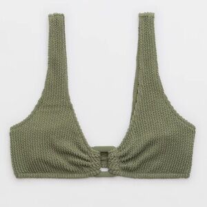 Aerie Shimmery Crinkle Ring Wide Strap Scoop Bikini Top Olive Green NWT
